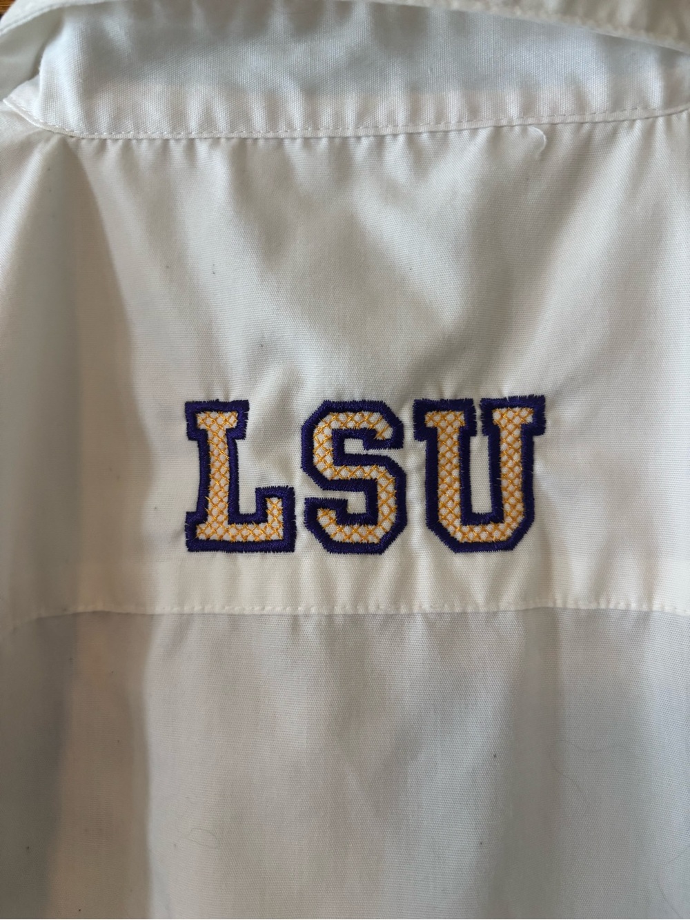 LSU Tigers Embroidered White Button-Down Short Sleeve Shirt - Picture 6 of 11